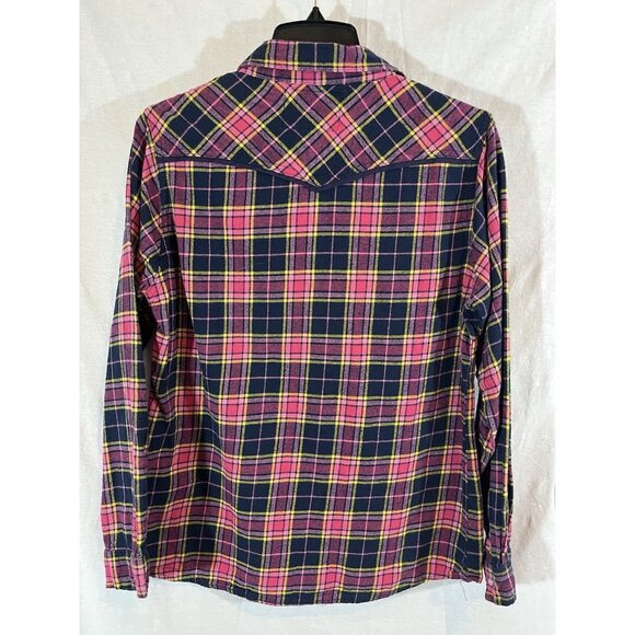 Wilful Wear Women’s Large Long Sleeve Pink Plaid Cotton Snap Front Shirt - Picture 6 of 9